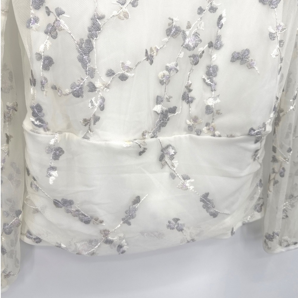 White House Black Market Womens Embroidered Mesh Blouse Small White Floral Sheer - Picture 7 of 9